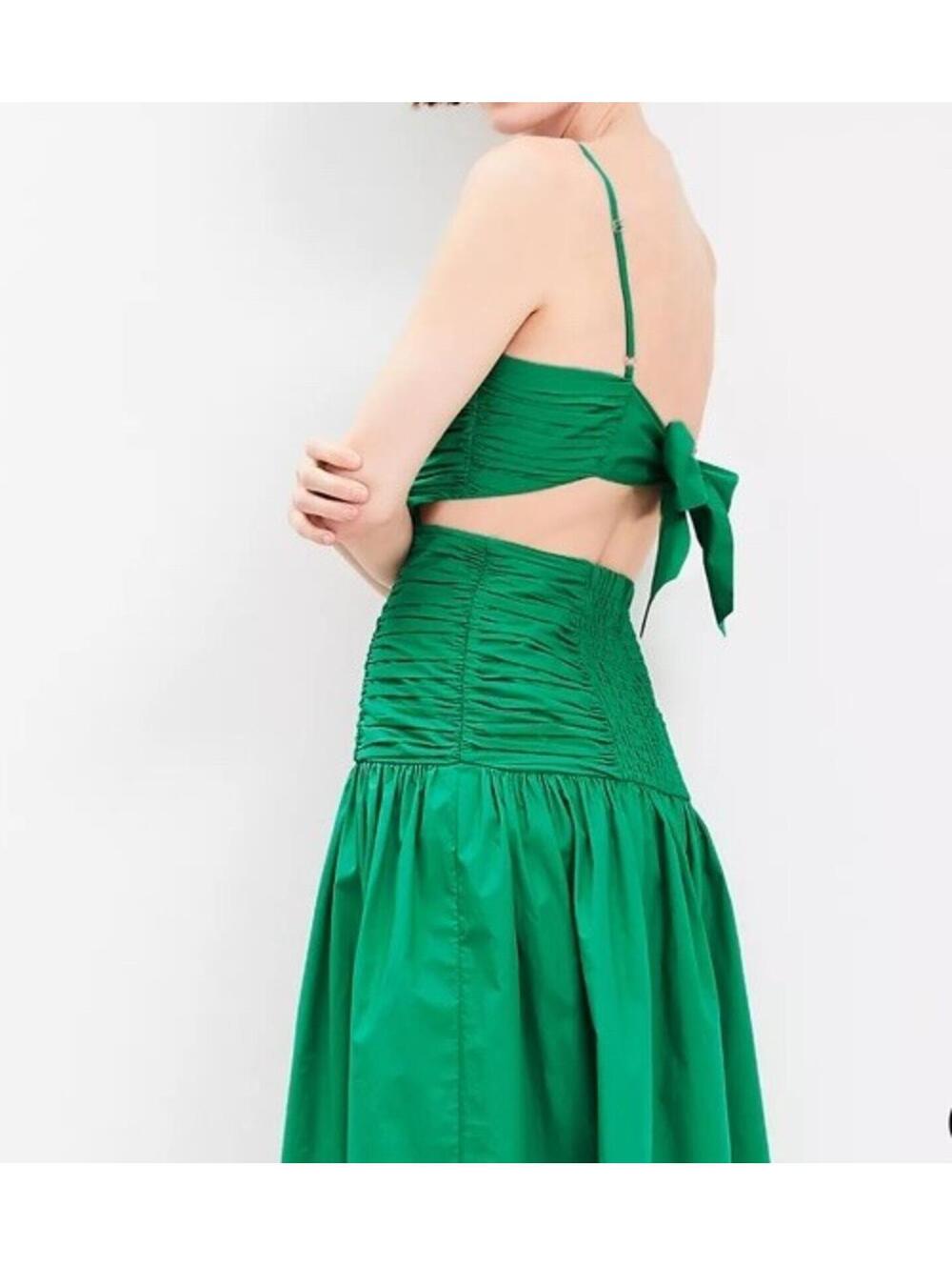 Loft Poplin Cutout Tie Back Ruched Midi Dress Size 14 New - Picture 2 of 9